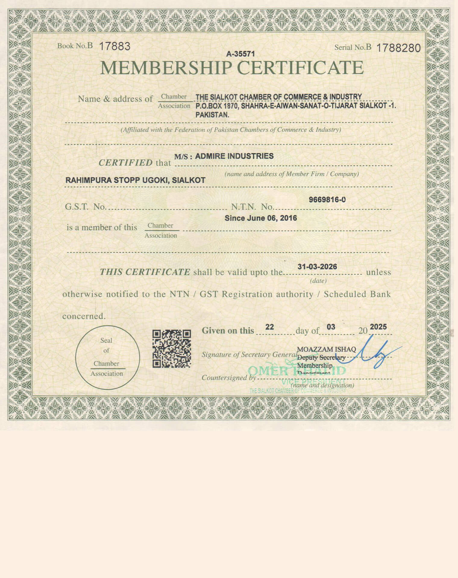 Checmber of Commerce (Member Certificate)