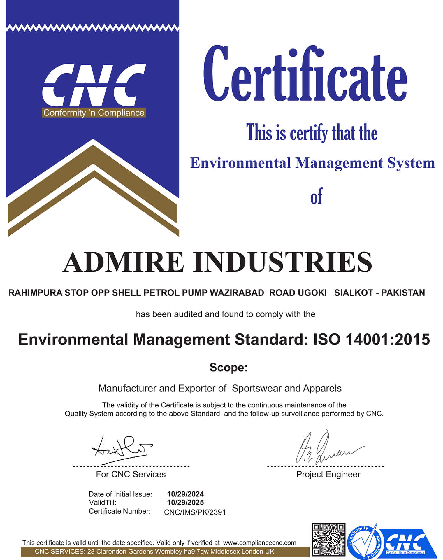 Environmental Management Standard (ISO 14001 - 2015)
