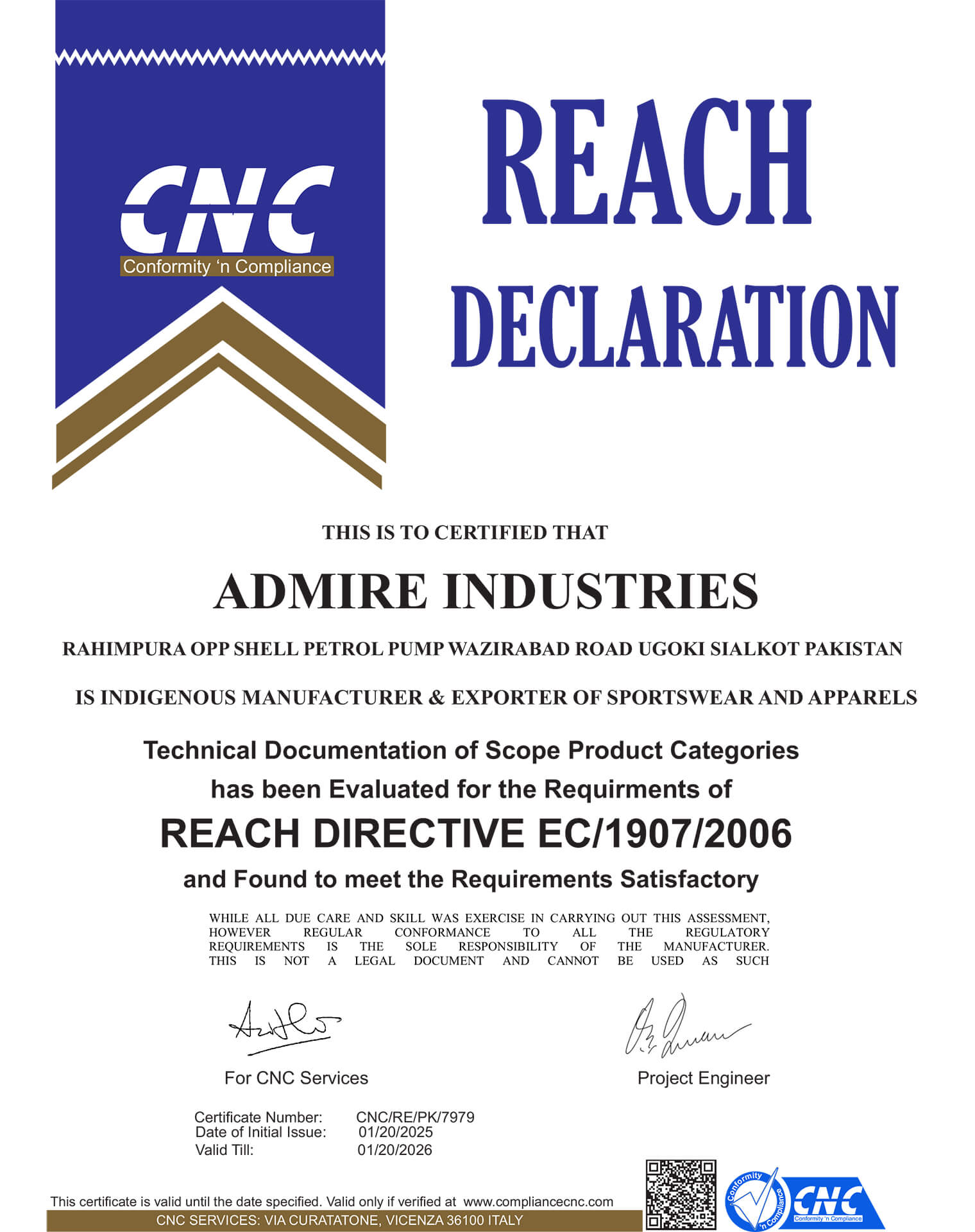 Reach Declaration - CE-1907-2006